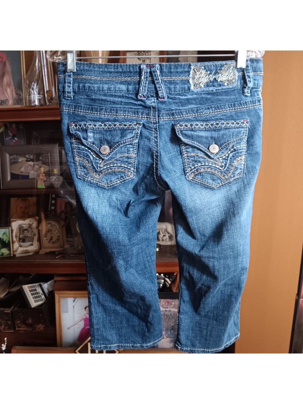 Hydraulic Womens Distressed Denim Capris Size 5/6 Blue Stitching 32W Stretch